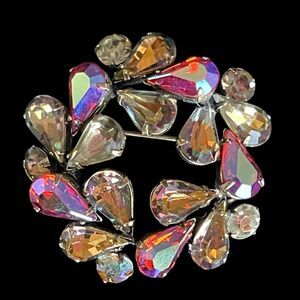 Vintage REGENCY Pink Topaz Champagne Color AB Rhinestone Brooch Pin Signed
